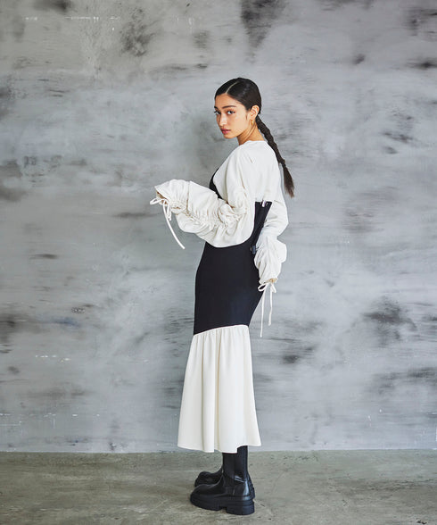 ニットドッキングギャザーワンピース