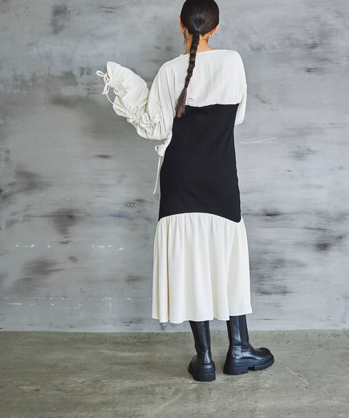 ニットドッキングギャザーワンピース