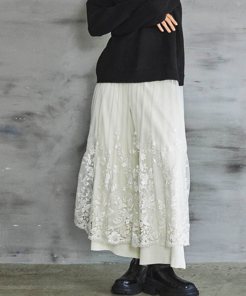 レースドッキングタートルニット