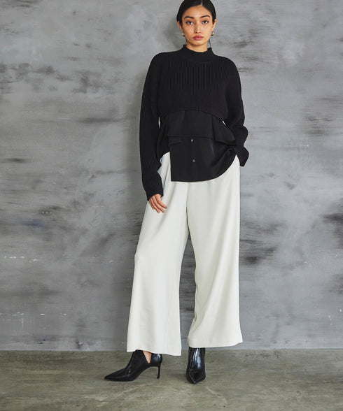 アシメシャツドッキングクロップドニット