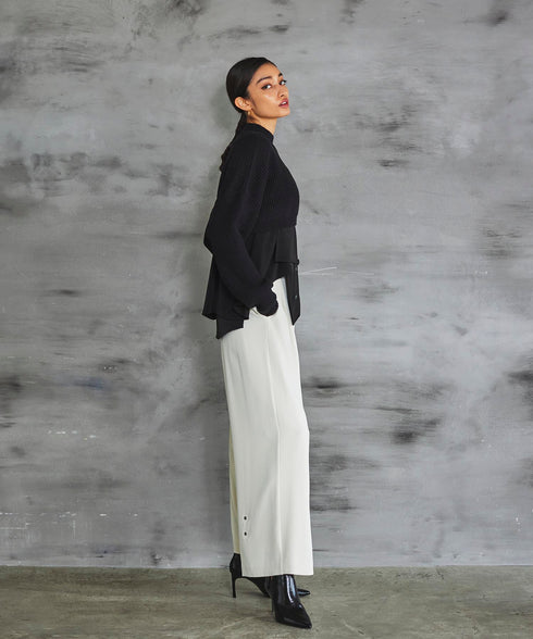 アシメシャツドッキングクロップドニット