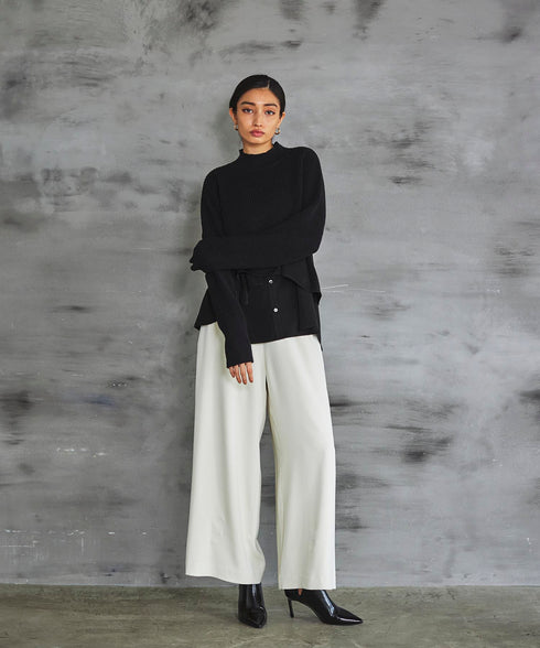 アシメシャツドッキングクロップドニット