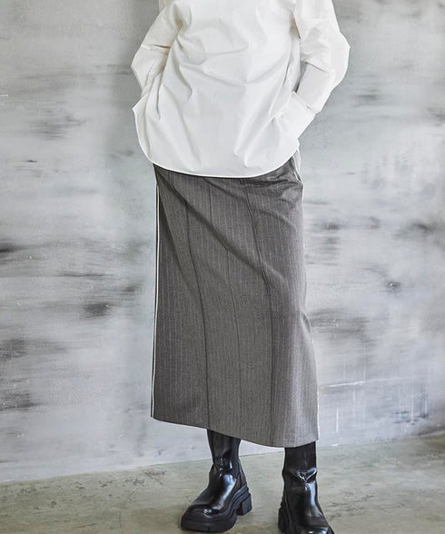 サイドラインピンタックナロースカート(ストライプ)