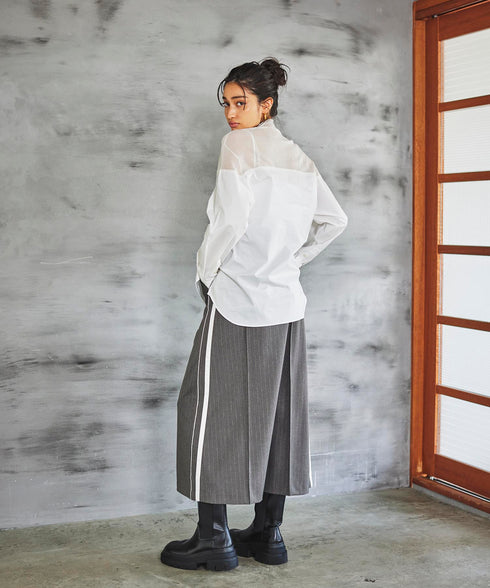 サイドラインピンタックナロースカート(ストライプ)