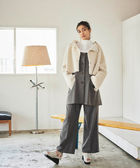 サイドラインベルテッドストレートパンツ/ストライプ