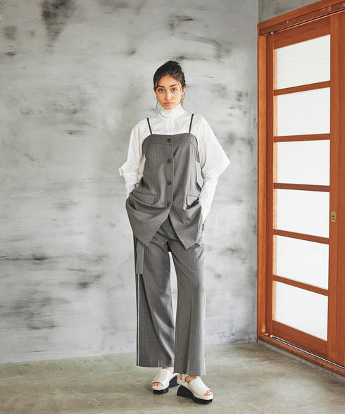 サイドラインベルテッドストレートパンツ/ストライプ