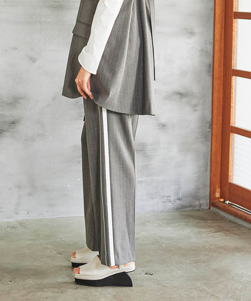 サイドラインベルテッドストレートパンツ/ストライプ