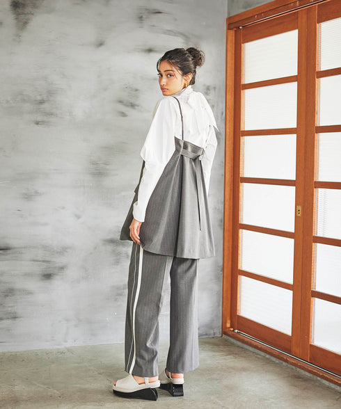 サイドラインベルテッドストレートパンツ/ストライプ