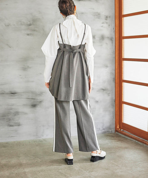 サイドラインベルテッドストレートパンツ/ストライプ