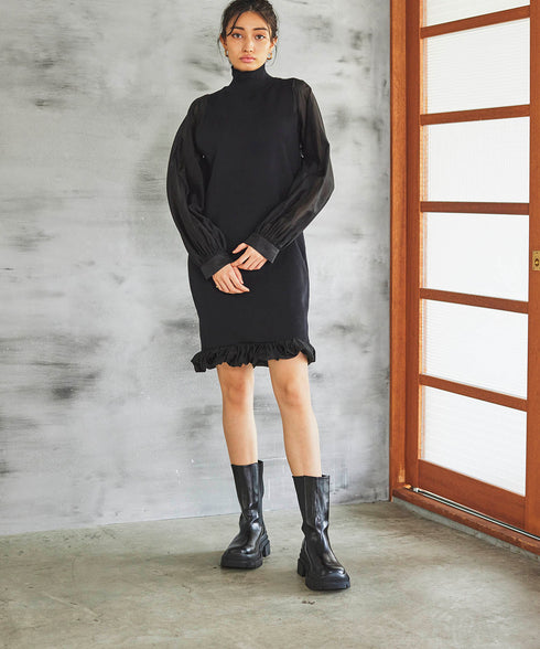 リバーシブルニットコンビバルーンワンピース