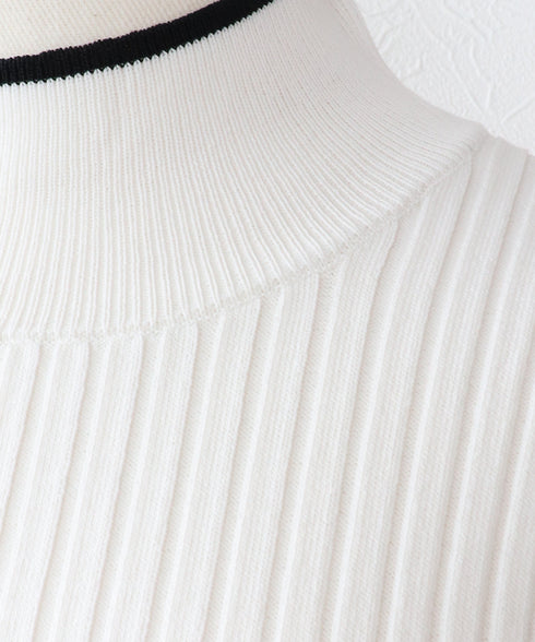 配色ラインリブニットトップス