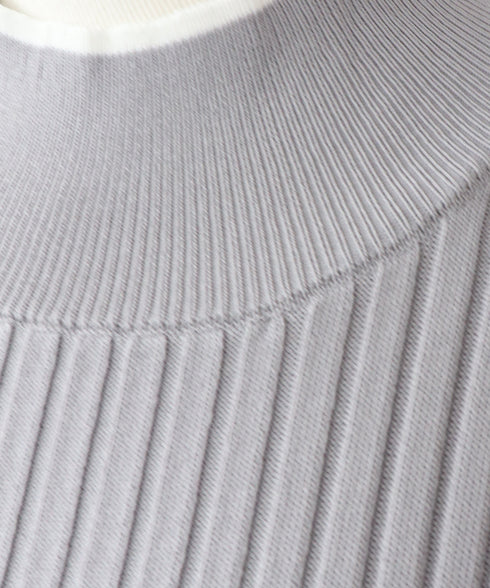配色ラインリブニットトップス