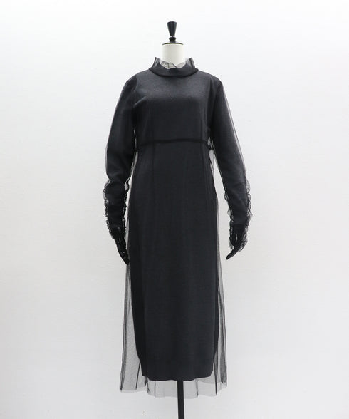 チュールシャドウニットドレス