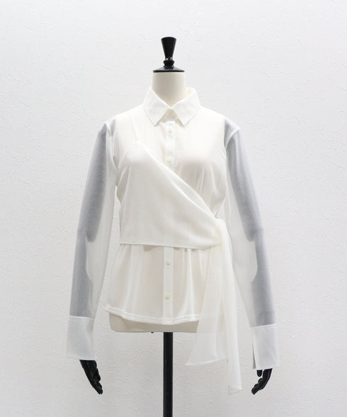 ワンショルショール付きシアーストレッチシャツ