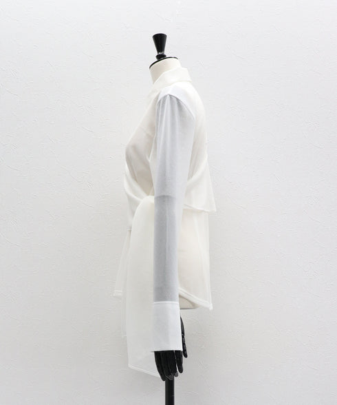 ワンショルショール付きシアーストレッチシャツ