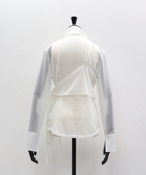 ワンショルショール付きシアーストレッチシャツ