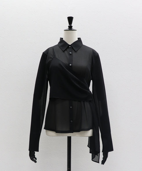 ワンショルショール付きシアーストレッチシャツ