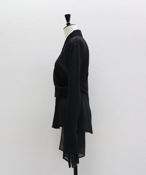 ワンショルショール付きシアーストレッチシャツ