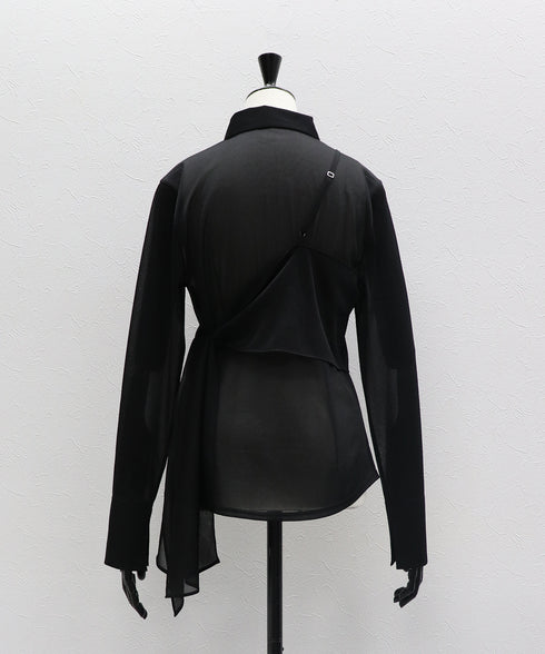 ワンショルショール付きシアーストレッチシャツ