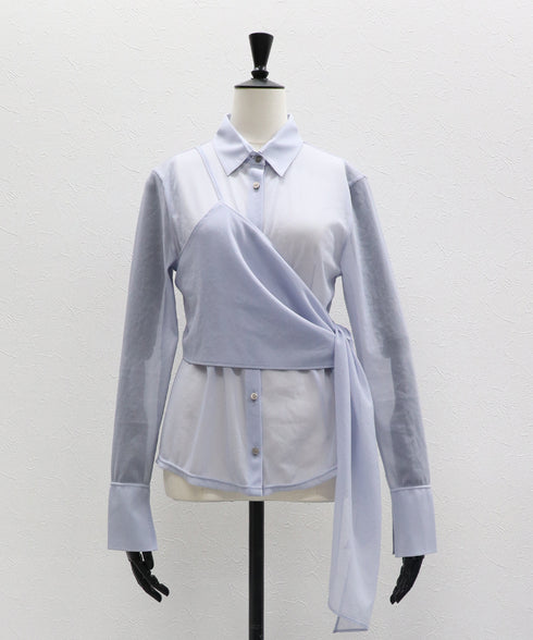 ワンショルショール付きシアーストレッチシャツ