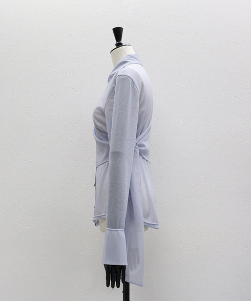 ワンショルショール付きシアーストレッチシャツ