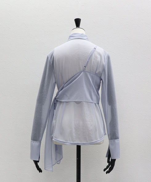 ワンショルショール付きシアーストレッチシャツ