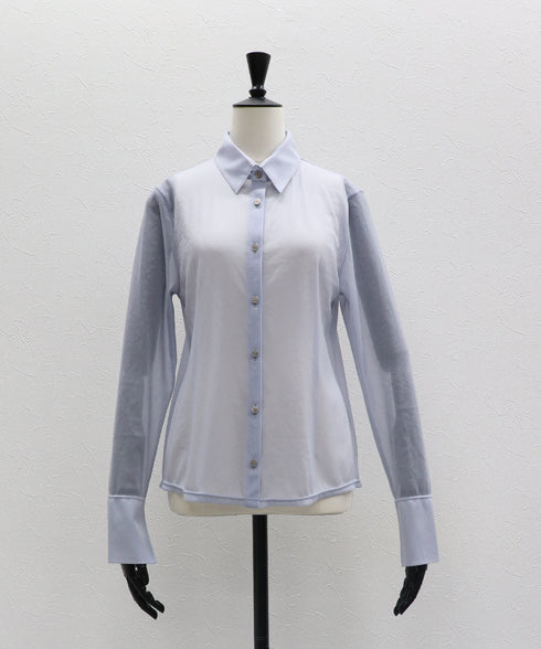 ワンショルショール付きシアーストレッチシャツ