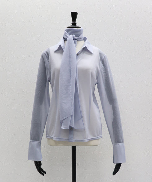 ワンショルショール付きシアーストレッチシャツ