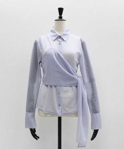 ワンショルショール付きシアーストレッチシャツ