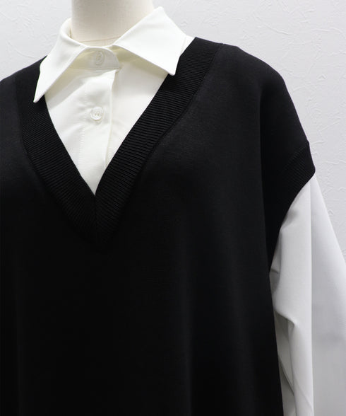 レイヤードルックニットワンピース