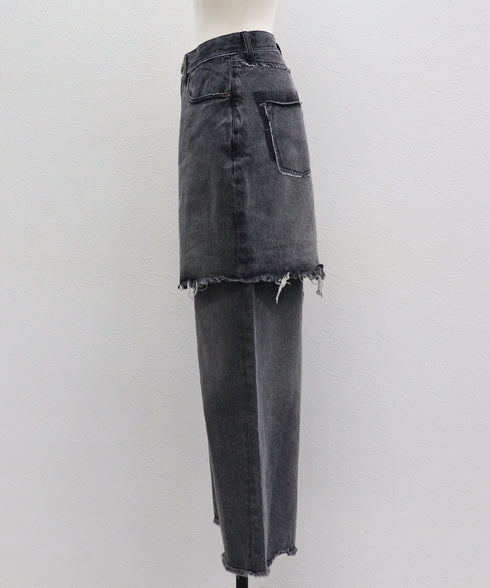 レイヤードヘムデニムパンツ