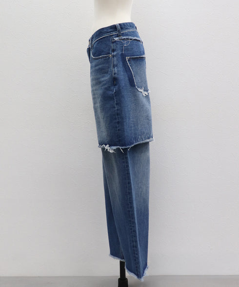 レイヤードヘムデニムパンツ