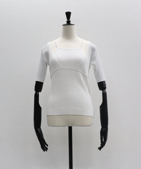 レイヤードルックニットトップ