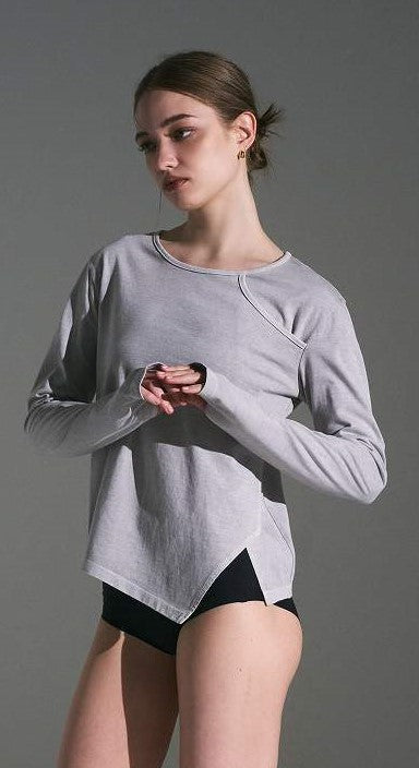 【VERSEAU FADE TEXTURE】アシンメトリーラップ シームレススリーブT