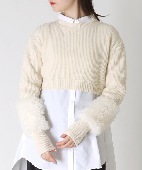 プードルファー切替えクロップドニット