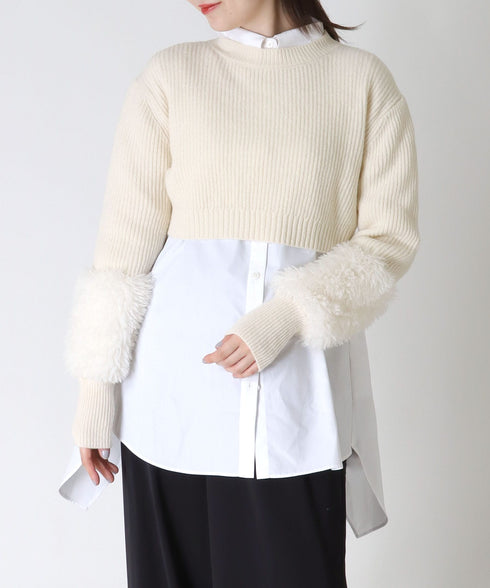 プードルファー切替えクロップドニット