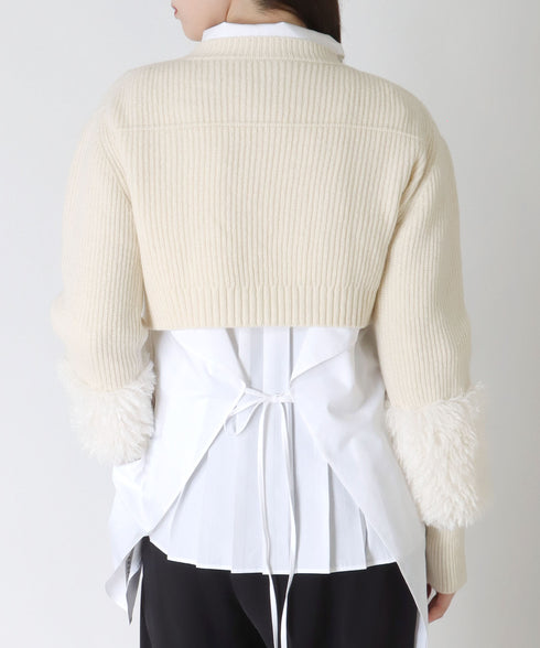 プードルファー切替えクロップドニット