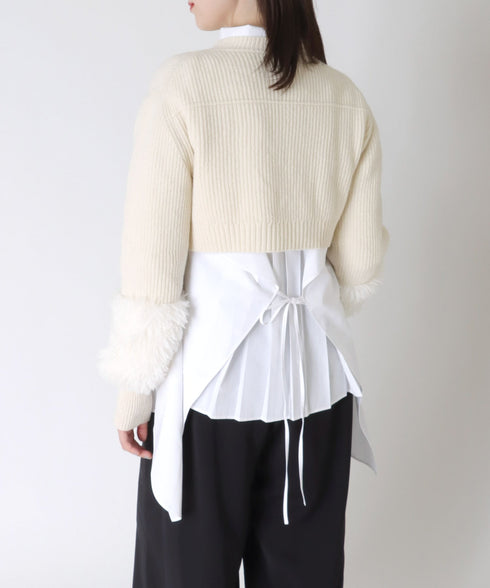 プードルファー切替えクロップドニット