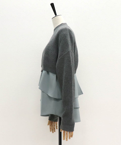 アシメシャツドッキングクロップドニット