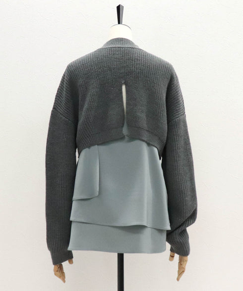 アシメシャツドッキングクロップドニット