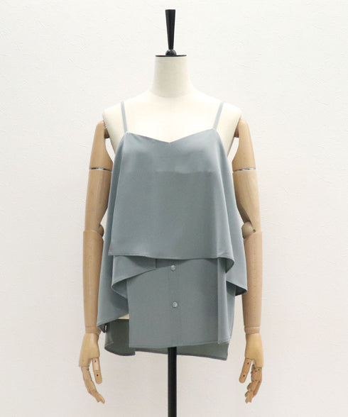 アシメシャツドッキングクロップドニット