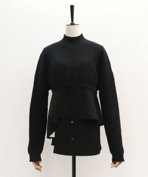 アシメシャツドッキングクロップドニット