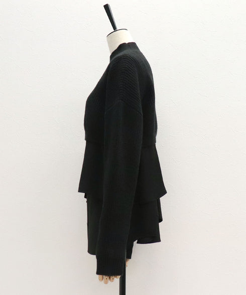 アシメシャツドッキングクロップドニット