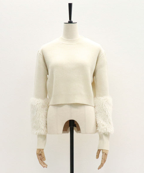 プードルファー切替えクロップドニット