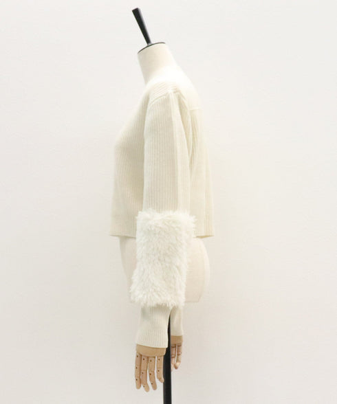 プードルファー切替えクロップドニット