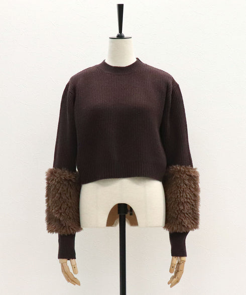 プードルファー切替えクロップドニット