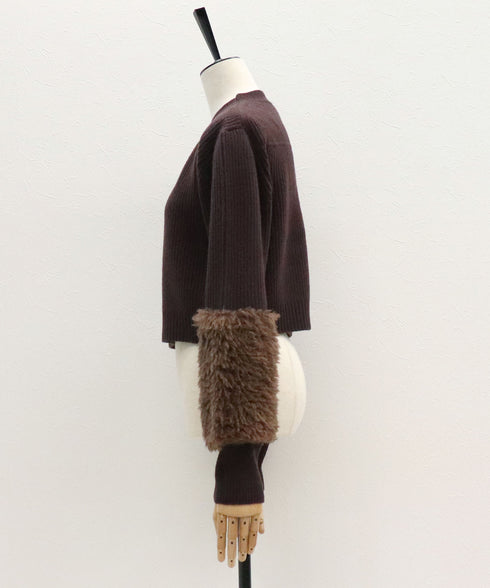 プードルファー切替えクロップドニット