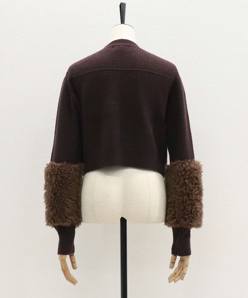 プードルファー切替えクロップドニット