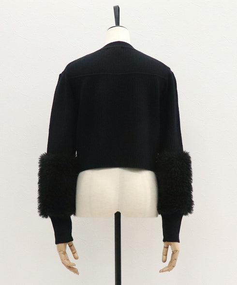 プードルファー切替えクロップドニット