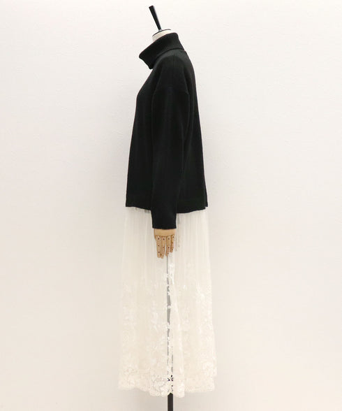 レースドッキングタートルニット